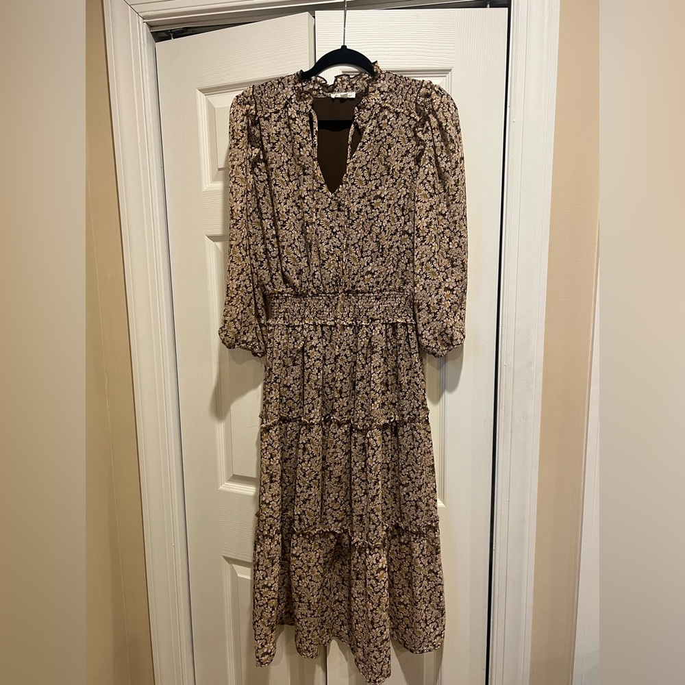 Brown Floral MIDI Dress - Blu Pepper